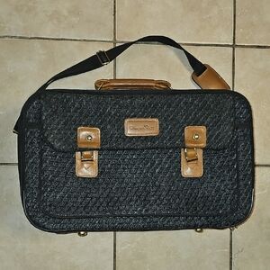 Oscar de la Renta Charcoal and Tan Briefcase